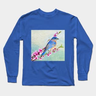 Male Bluebird Perched on Branch Long Sleeve T-Shirt